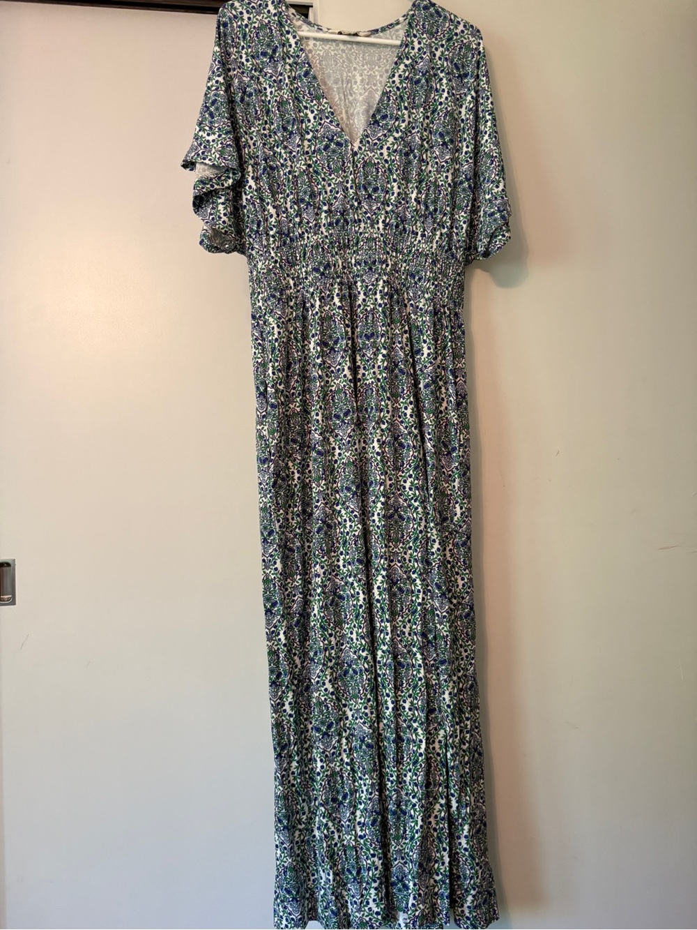 Boden Women’s Floral V-Neck Maxi Dress in Blue & Green US size 10